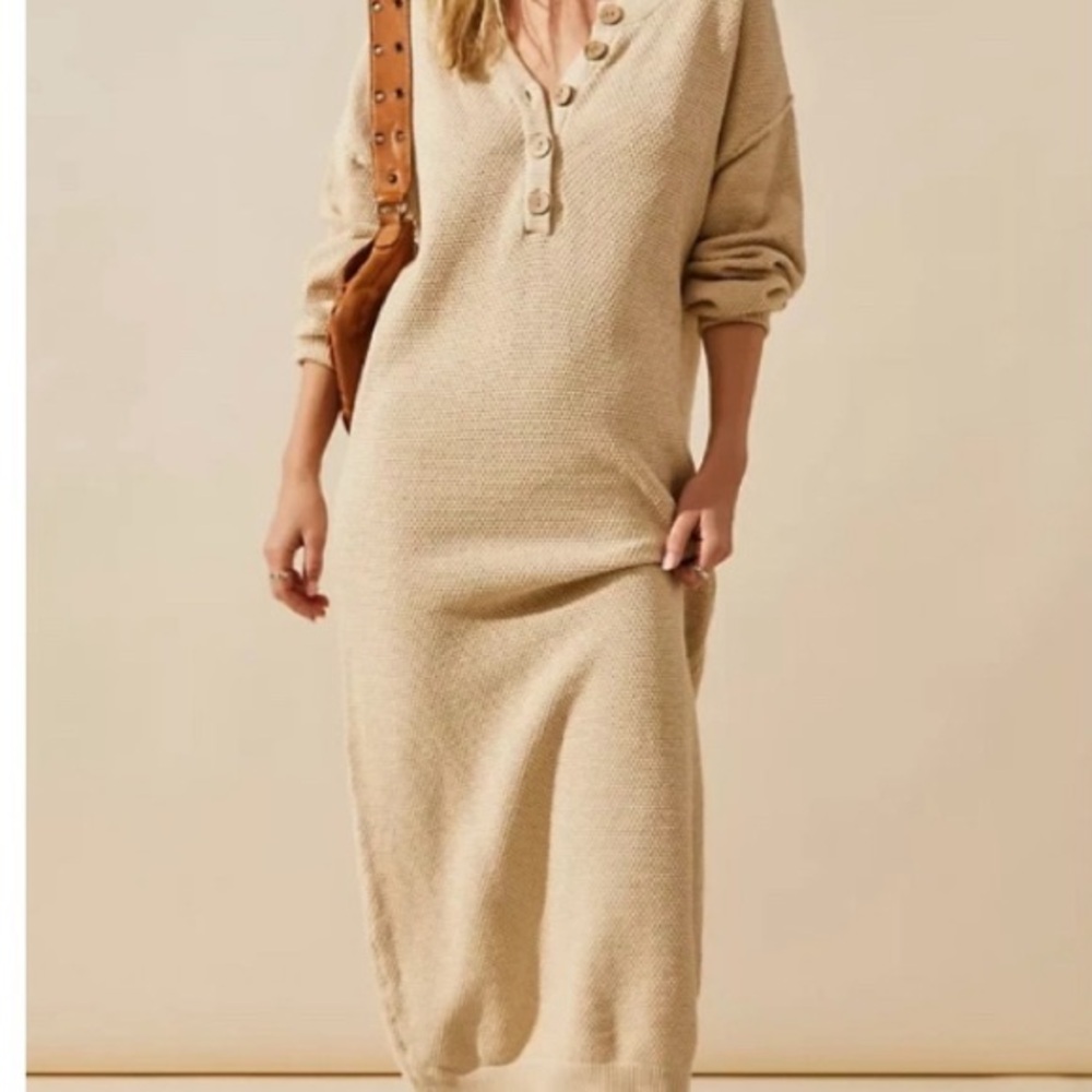 Free People Beach Sweater Dress
Womens Brown Henley Midi 3/4 sleeves BROWN